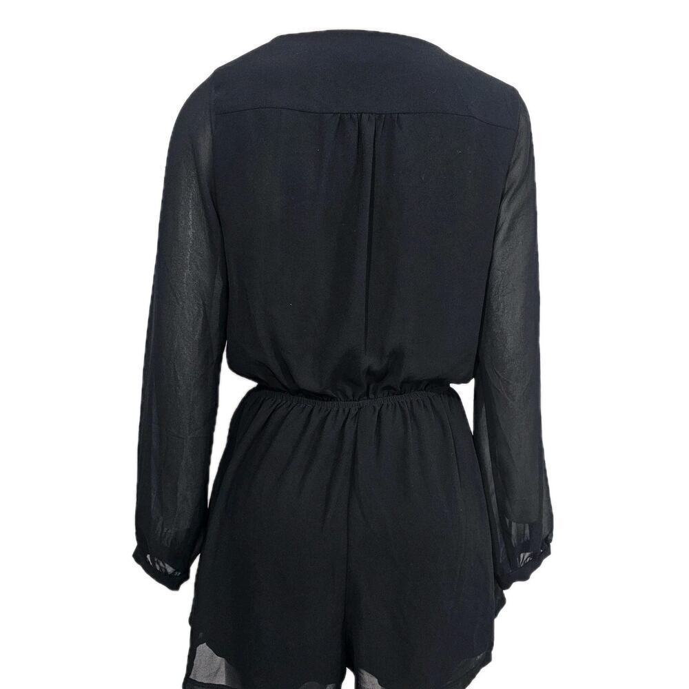 Express Chiffon Short ROMPER Sheer Long Sleeves Black Size XS - Picture 7 of 13